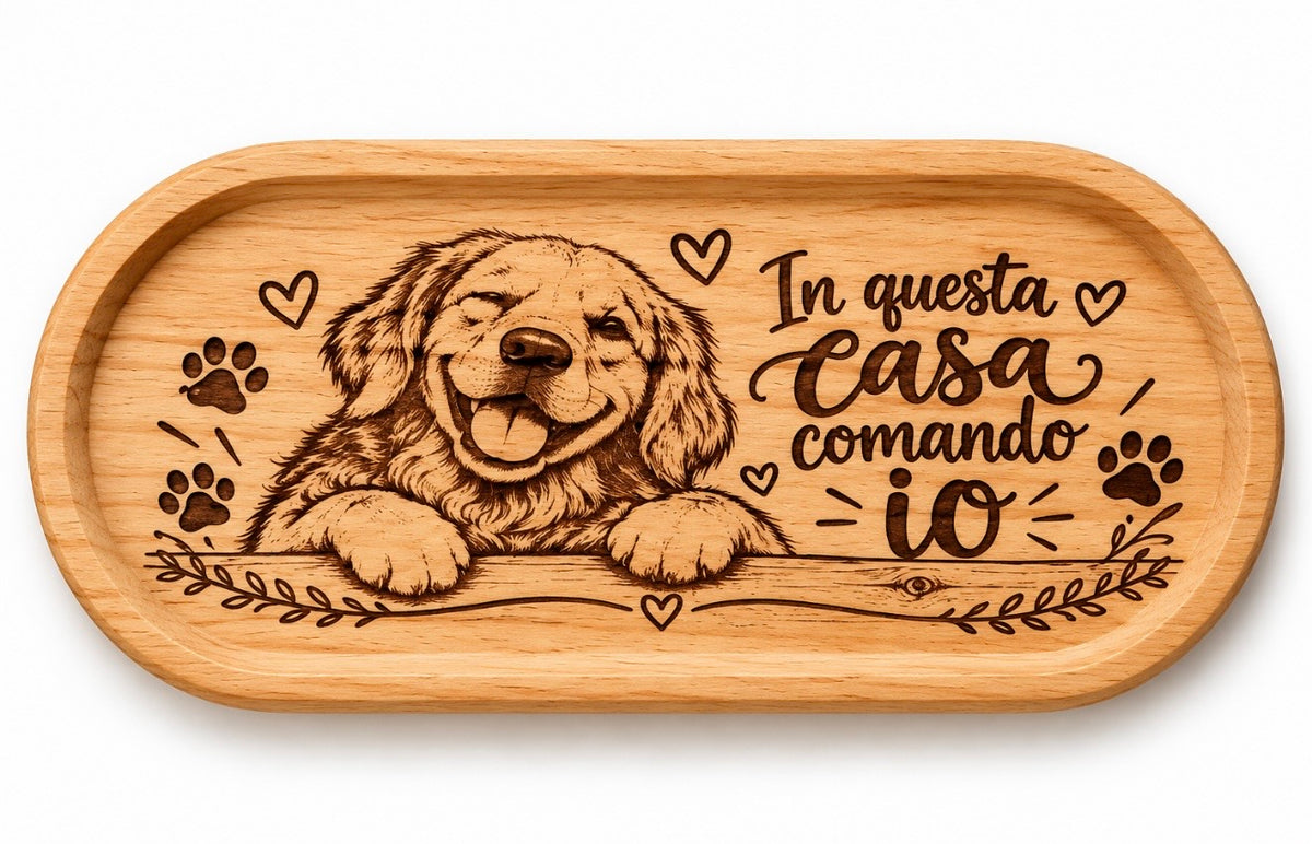 Tagliere in legno inciso personalizzato – “In questa casa comando io” 🐾