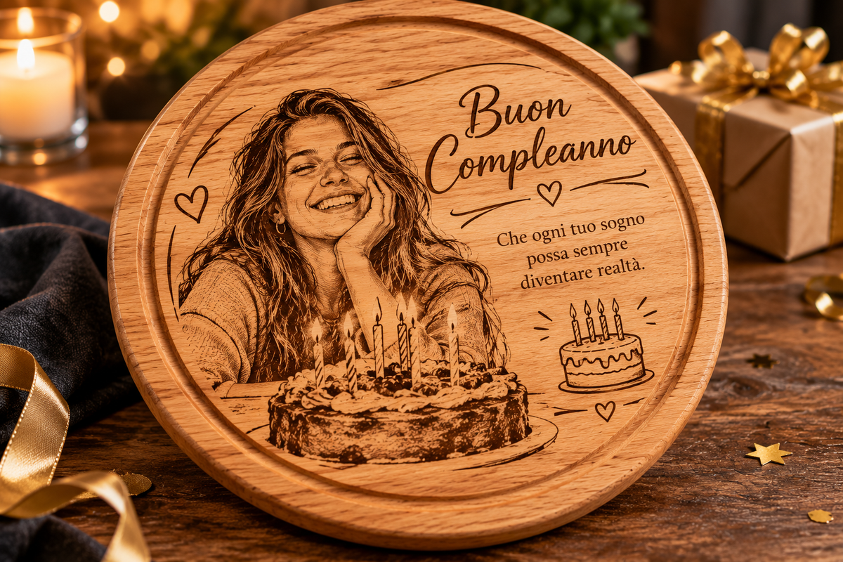 Tagliere Rotondo in Legno Personalizzato con Foto | Idea Regalo Compleanno