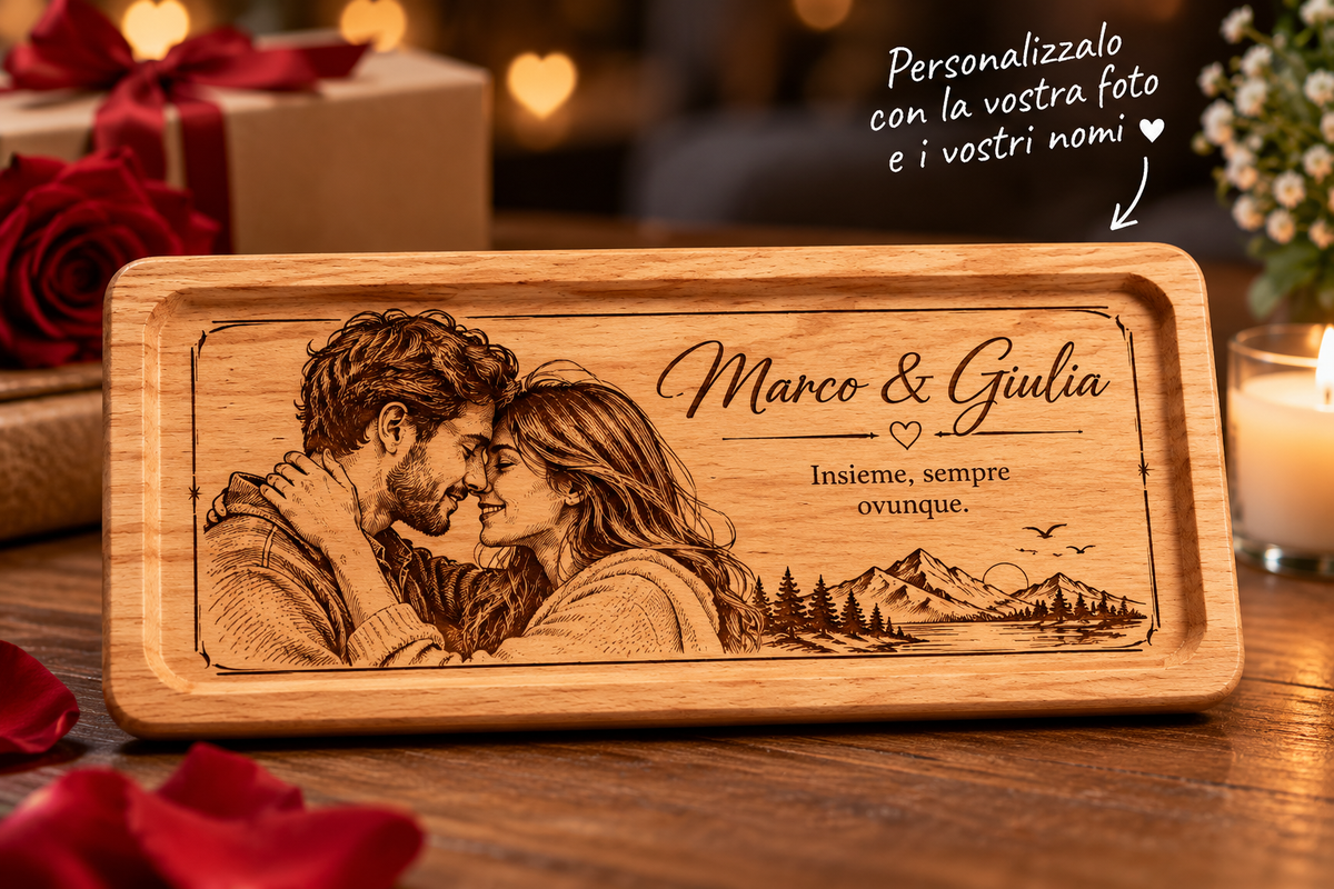 Tagliere in Legno Personalizzato con Foto di Coppia | Idea Regalo Romantica